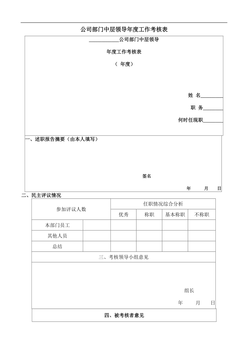 公司部门中层领导年度工作考核表.doc_第1页