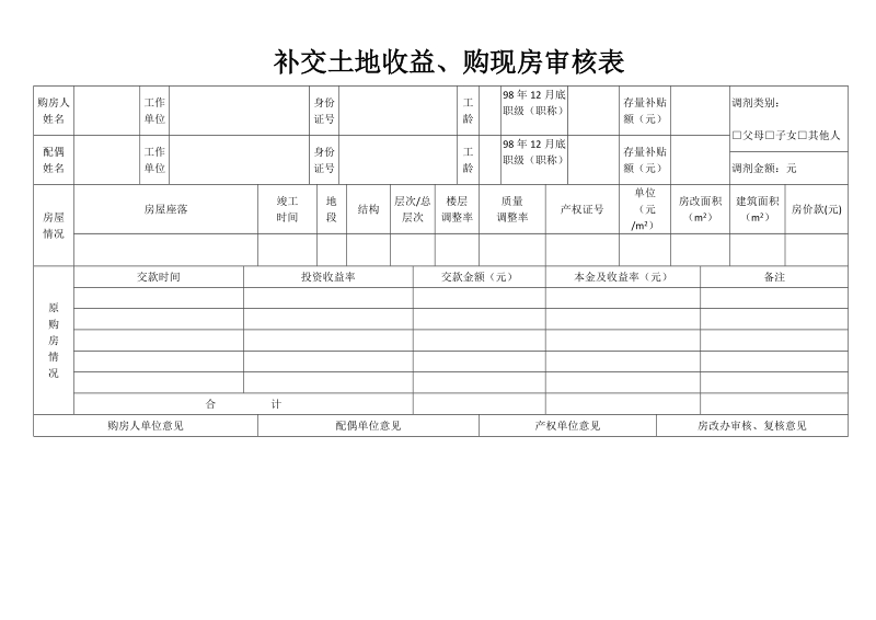 补交土地收益、购现房审核表.doc_第1页