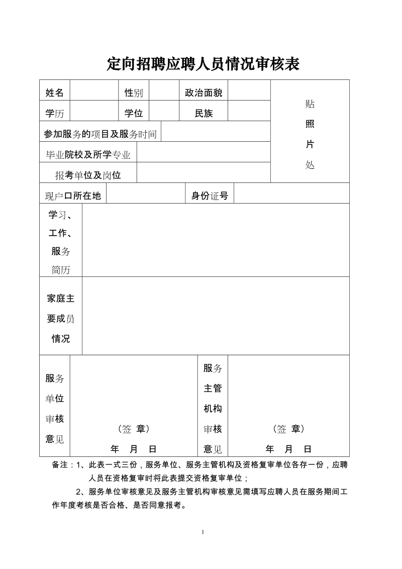 定向招聘应聘人员情况审核表.doc_第1页