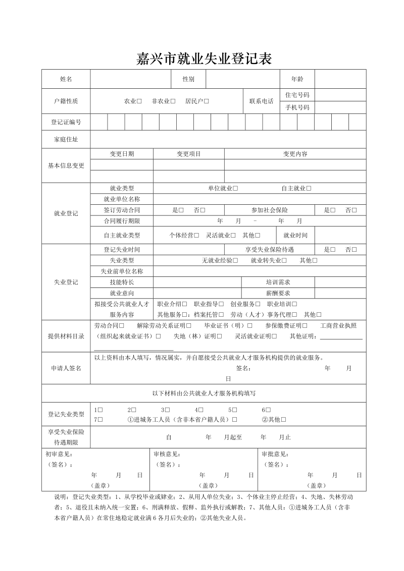 就业失业登记表 - 嘉兴市人力资源和社会保障局.doc_第1页