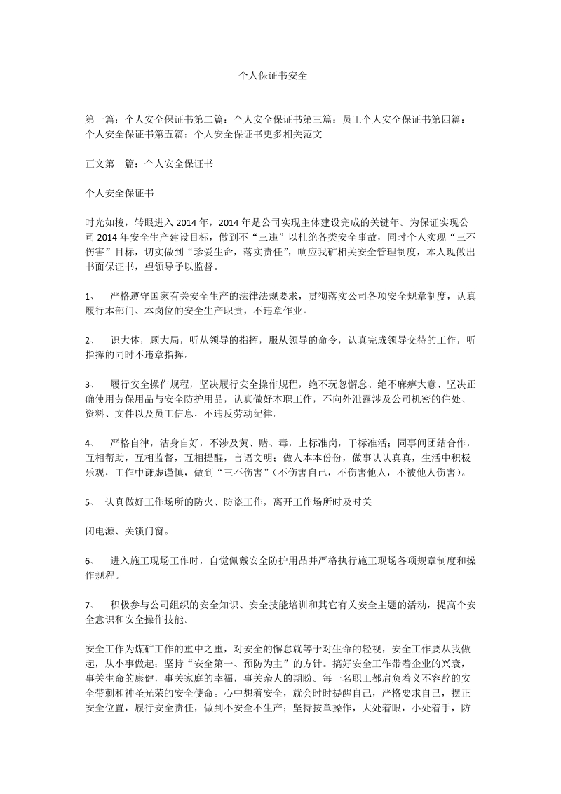 个人保证书安全.doc_第1页