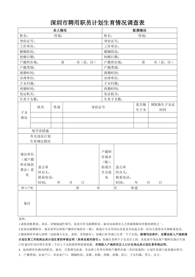 拟引进人员计划生育情况调查表.doc_第1页