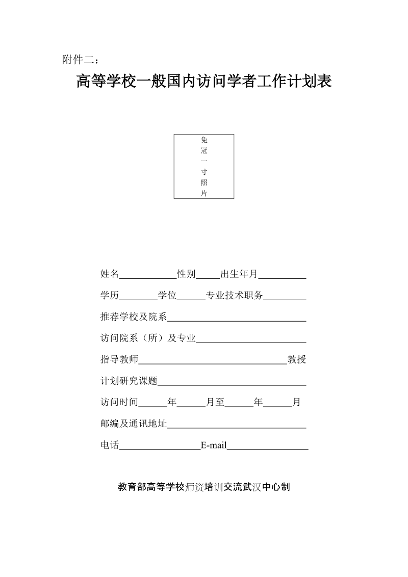 高等学校国内访问学者工作计划表.doc_第1页