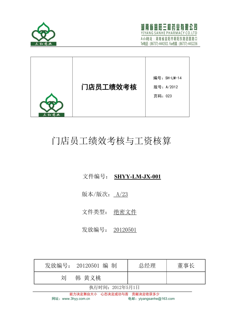 (kpi)三和药业门店员工业绩考核方案.doc_第1页