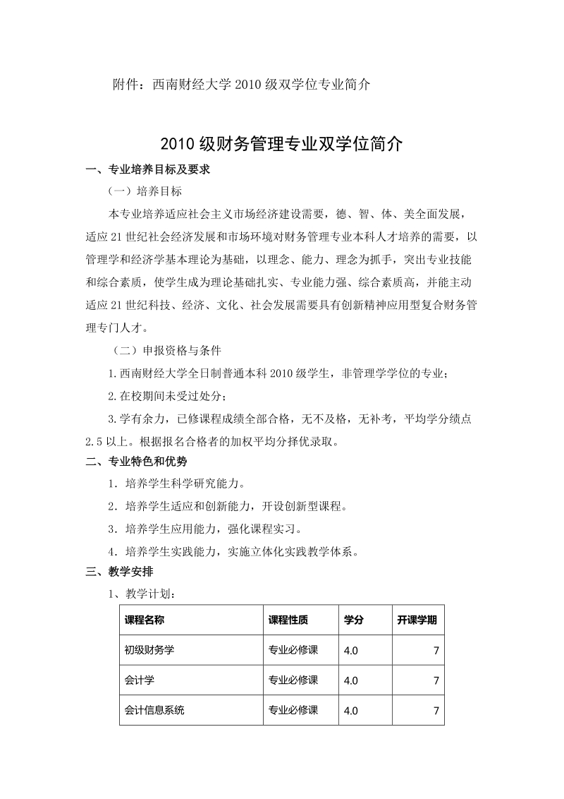 n2160_西南财经大学2010级双学位专业简介.doc_第1页