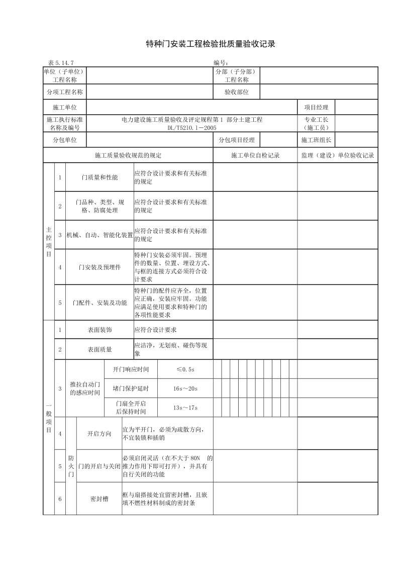 5147特种门安装工程检验批质量验收记录.doc_第1页