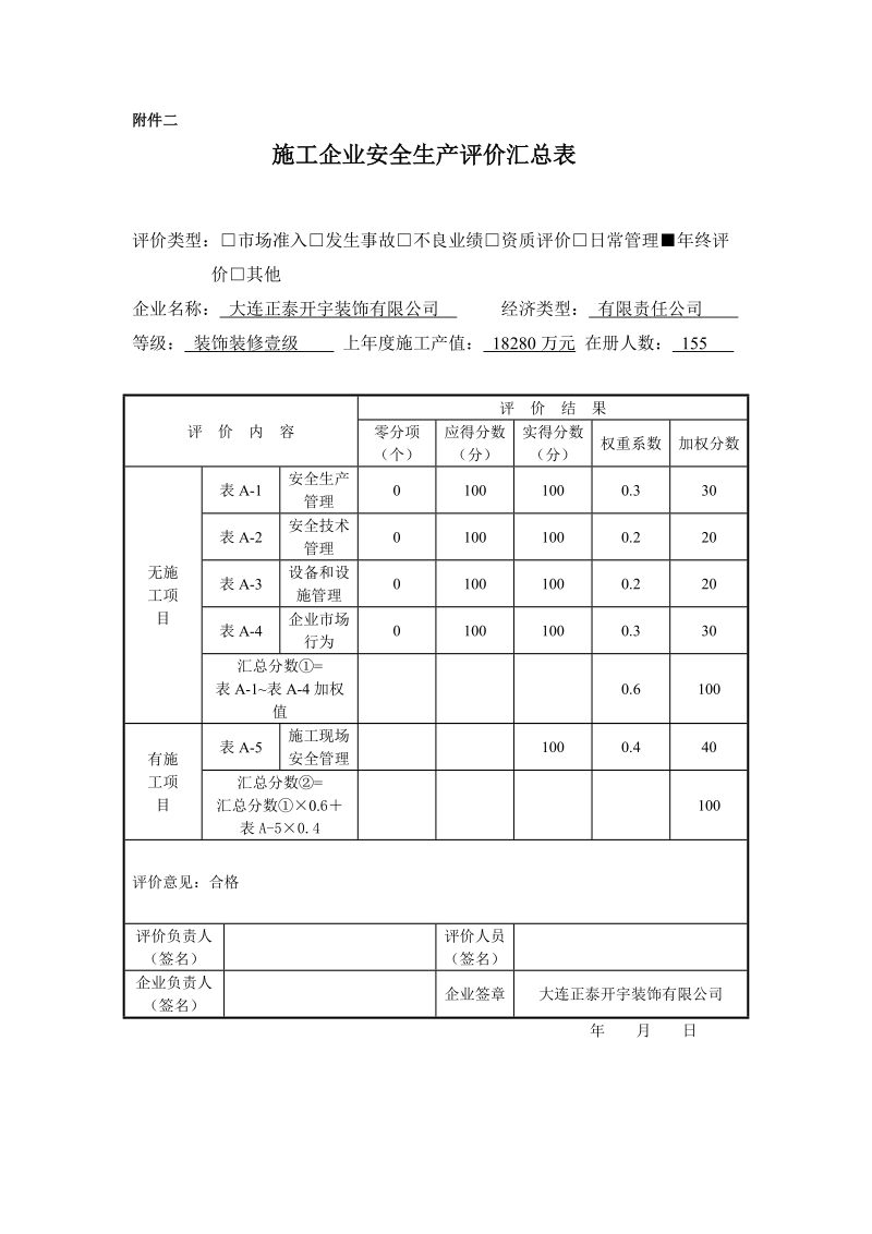 2011年施工企业安全生产评价汇总表.doc_第1页