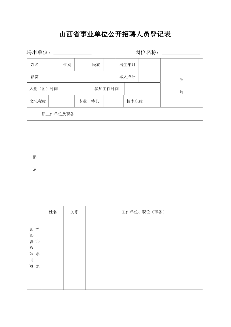 山西省事业单位公开招聘人员登记表.doc_第1页