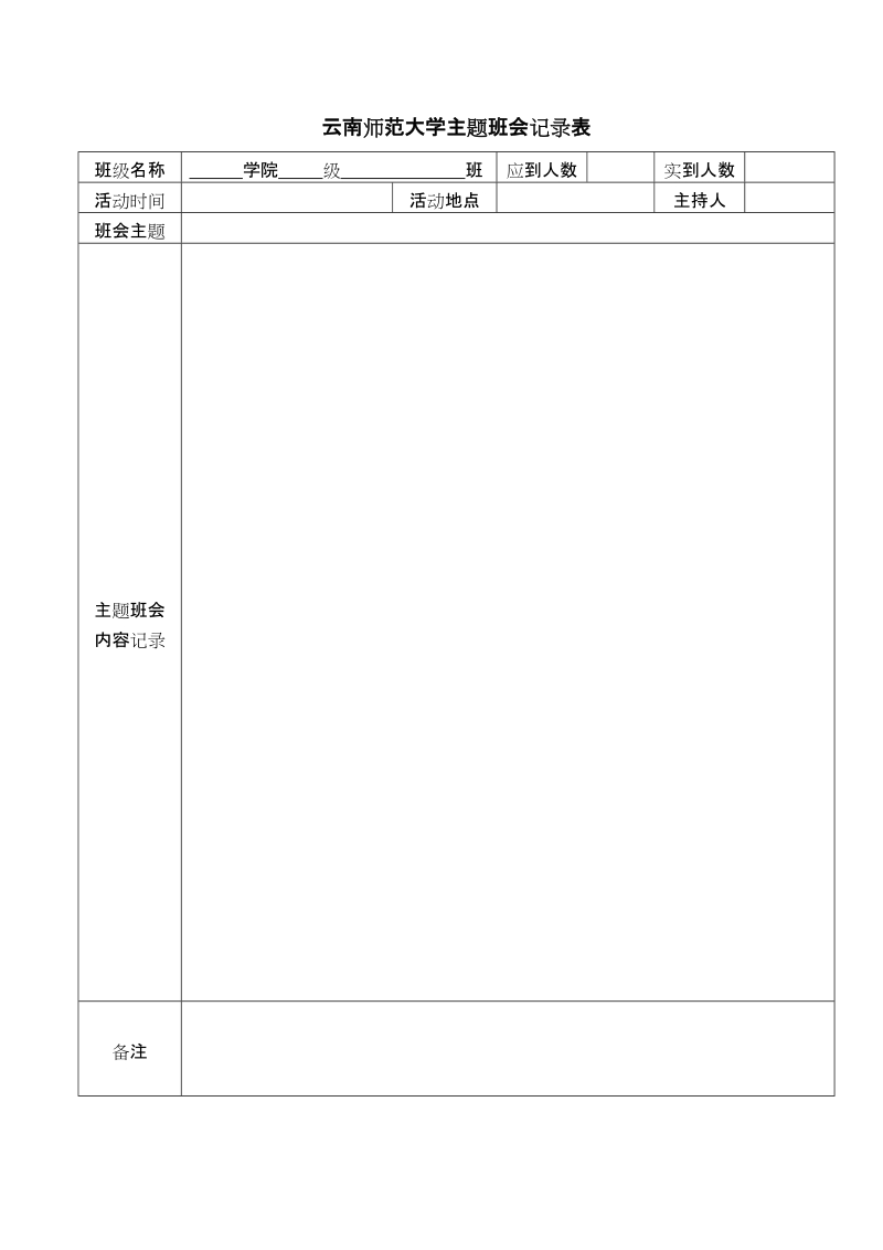 云南师范大学主题班会记录表.doc_第1页