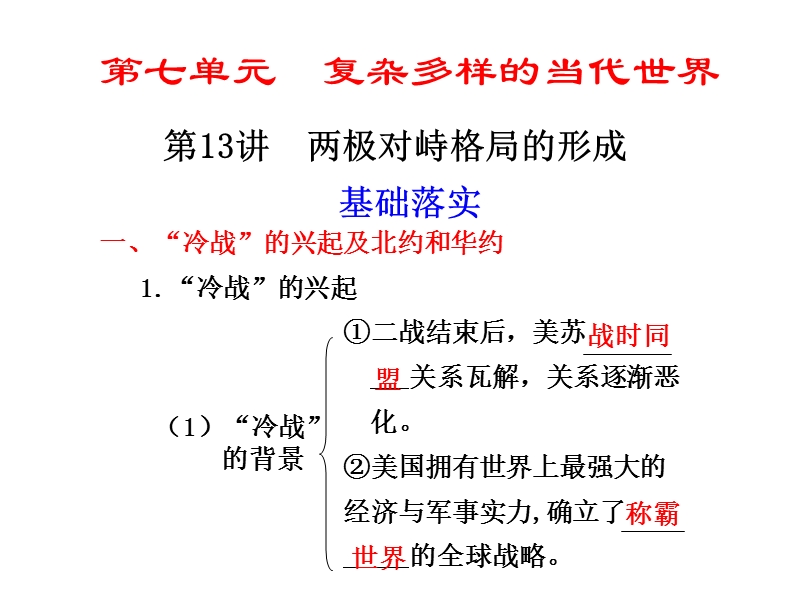 第七单元第13讲  两极对峙格局的形成.ppt_第1页