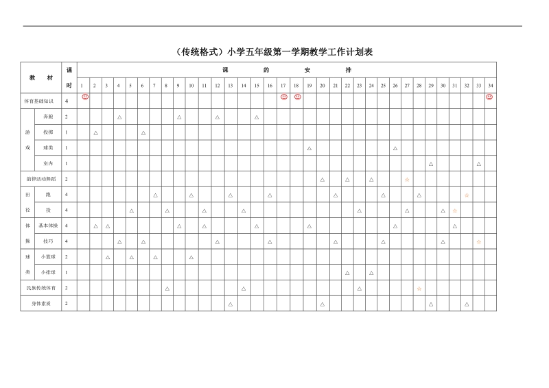 （传统格式）小学五年级第一学期教学工作计划表.doc_第1页