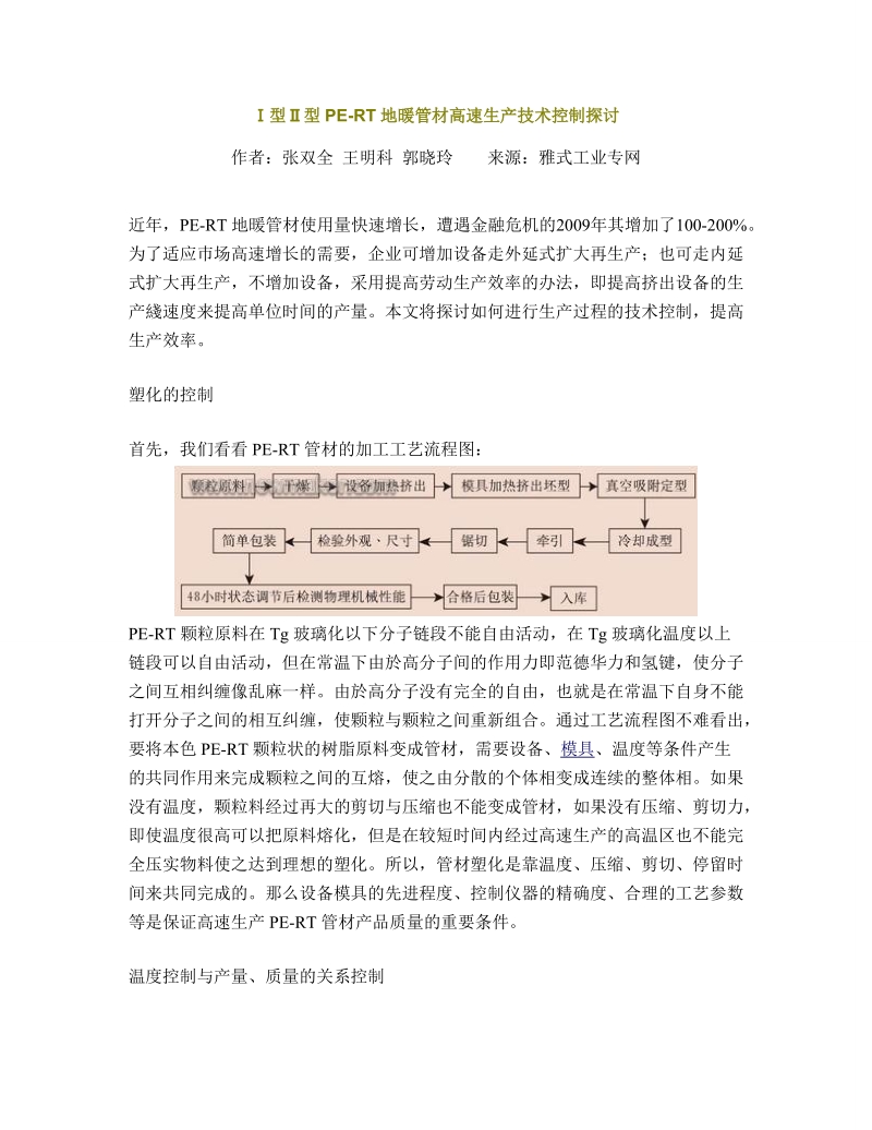 ⅰ型ⅱ型pe-rt地暖管材高速生产技术控制探讨.doc_第1页