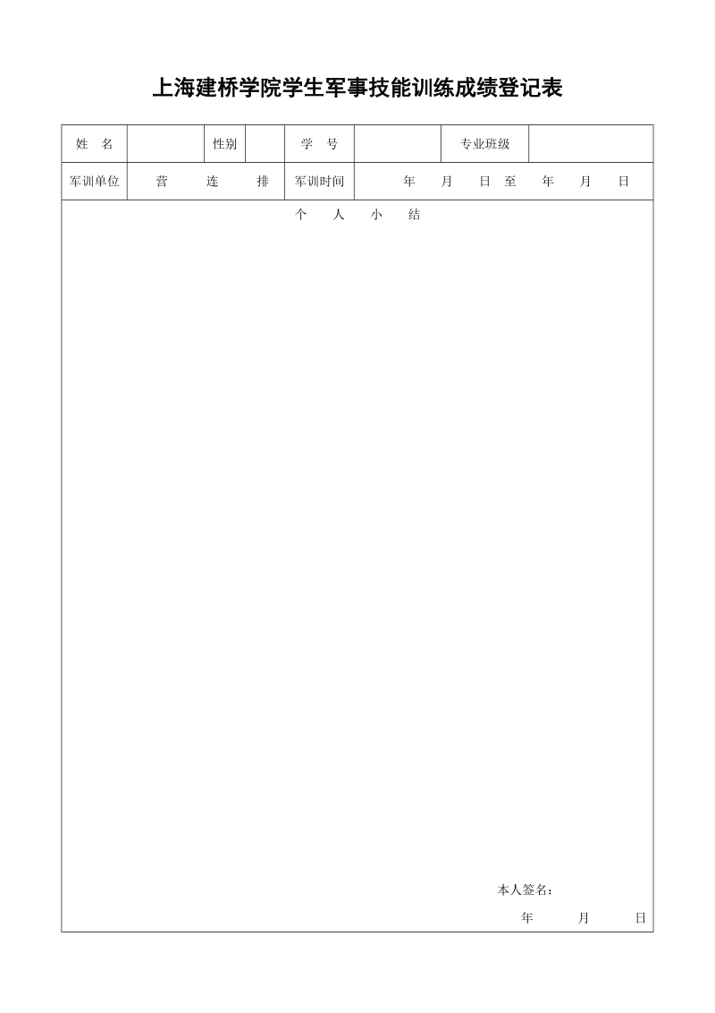 上海建桥学院学生军事技能训练成绩登记表.doc_第1页