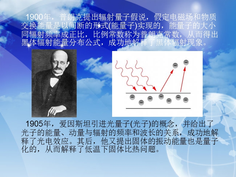 在量子力学发展中所起的作用alberteinstein1905年，爱因斯坦引进.ppt_第3页