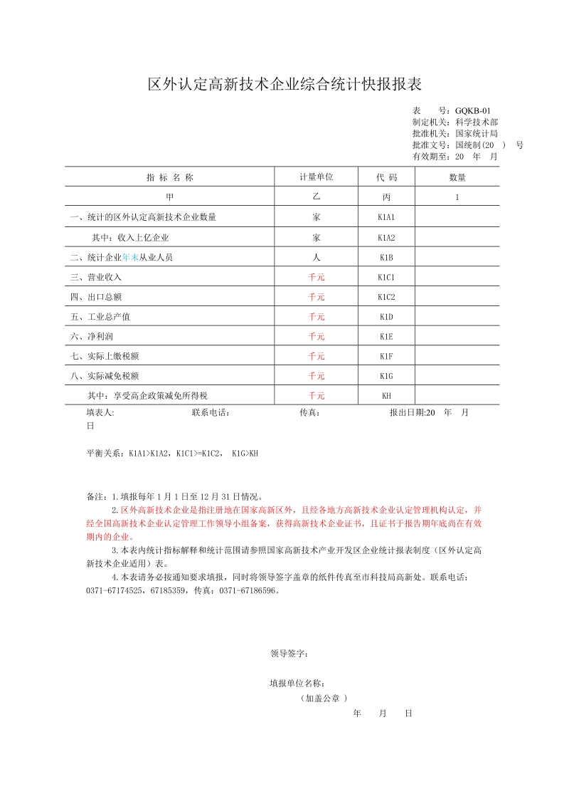 区外认定高新技术企业综合统计快报报表.doc_第1页