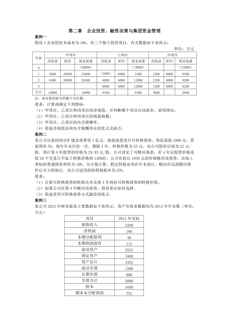 第二章企业投资、融资决策与集团资金管理课后作业.docx_第1页