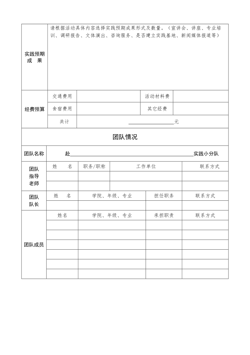 滁州学院大学生暑期社会实践活动团队项目申报表.doc_第2页