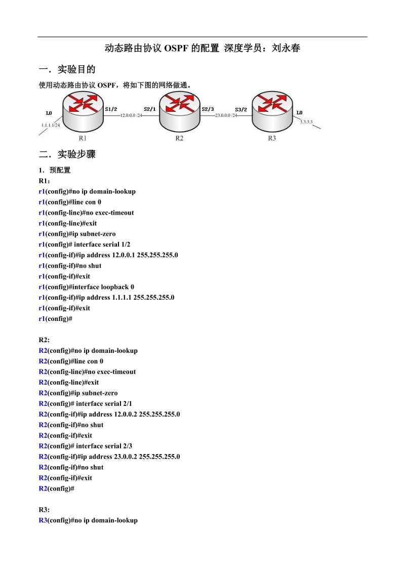 动态路由协议ospf的配置深度学员：刘永春.doc_第1页