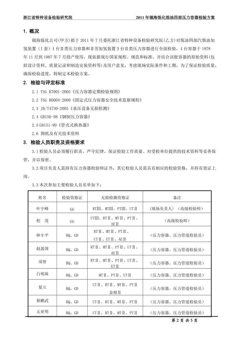 压力容器全面检验方案(汽柴油加氢(I套)、非芳加氢装置).doc_第2页