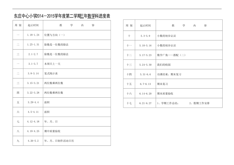 东庄中心小学2009－2010学年度第一学期一年数学科进度表.doc_第3页