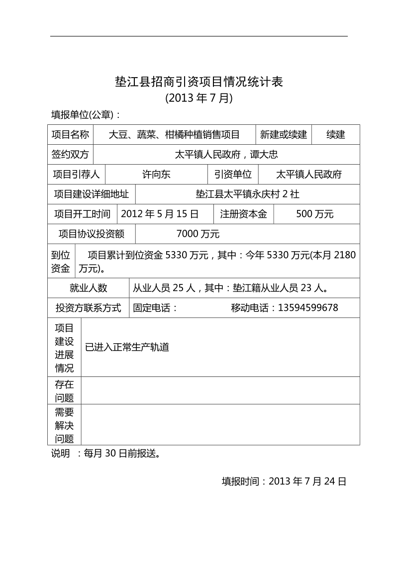 垫江县招商引资项目情况统计表.doc_第2页