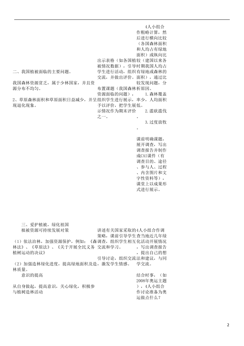 2018年七年级生物上册 第3单元 第六章 爱护植被，绿化祖国教案 （新版）新人教版.doc_第2页