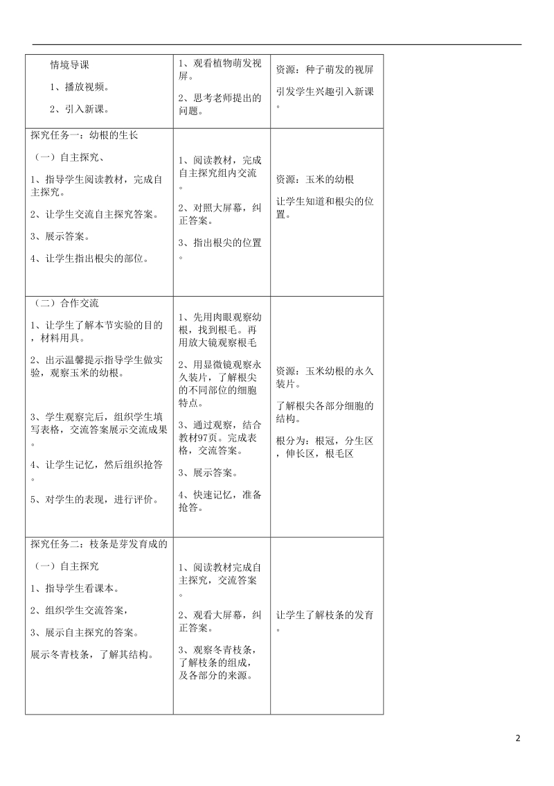 2018年七年级生物上册 第3单元 第2章 第2节 植株的生长教案 （新版）新人教版.doc_第2页