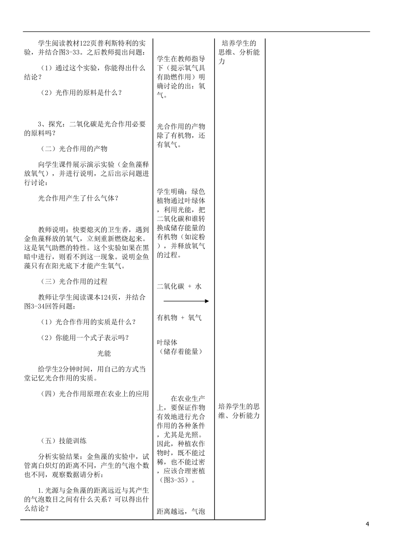 2018年七年级生物上册 第3单元 第5章 第1节 光合作用吸收二氧化碳释放氧气教案 （新版）新人教版.doc_第2页