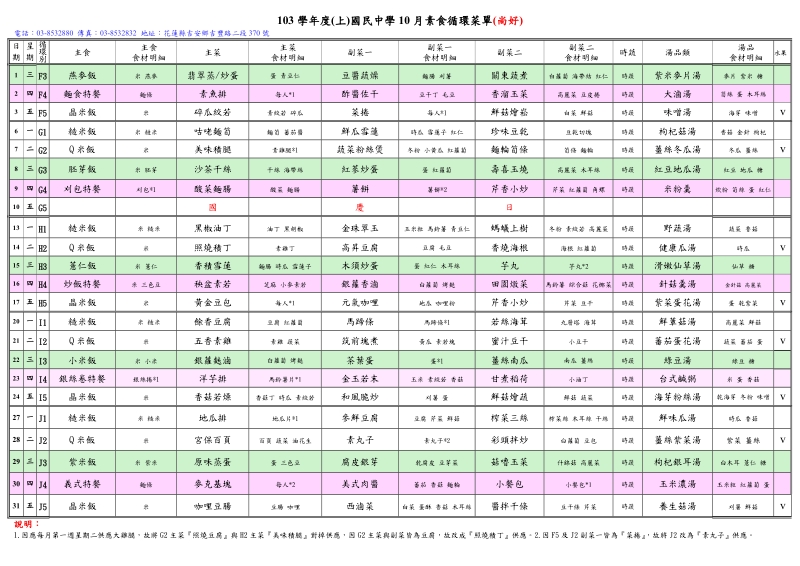 103学年度(上)10月素食菜单-尚好.doc_第1页