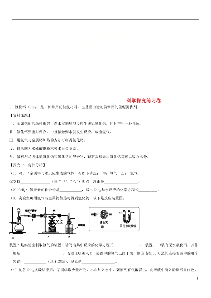 2018年中考化学 科学探究专题练习卷.doc_第1页