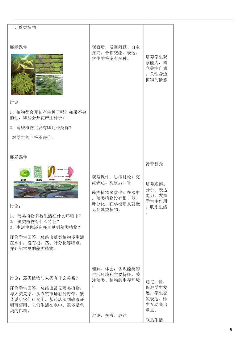 2018年七年级生物上册 第3单元 第1章 第1节 藻类、苔藓和蕨类植物教案 （新版）新人教版.doc_第2页