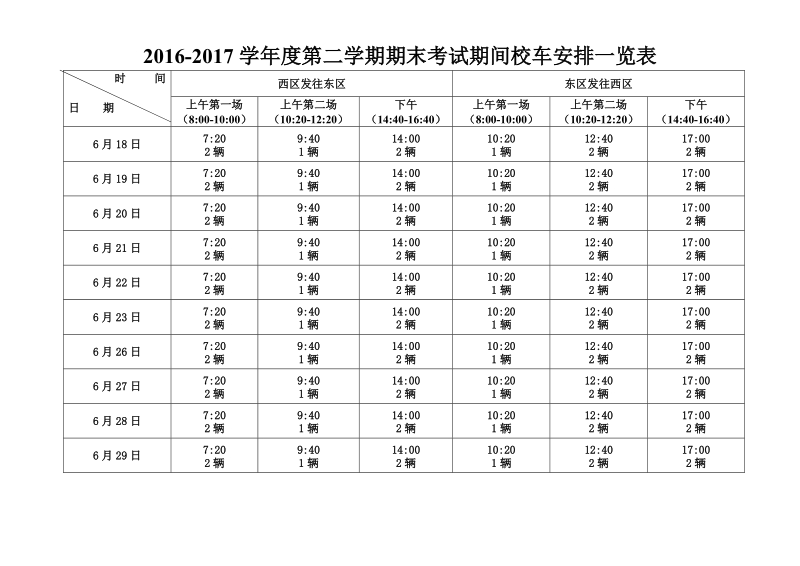 附件6：期末考试期间校车发车时间及数量安排doc.doc_第1页