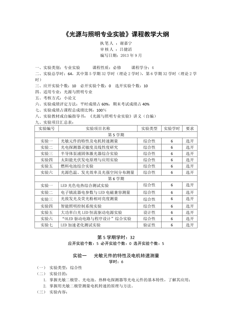 《光源与照明专业实验》课程教学大纲.doc_第1页