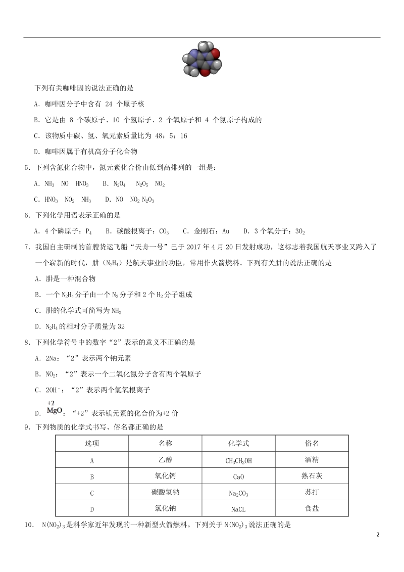 2018年中考化学《化学式和化合价》专题冲刺练习.doc_第2页