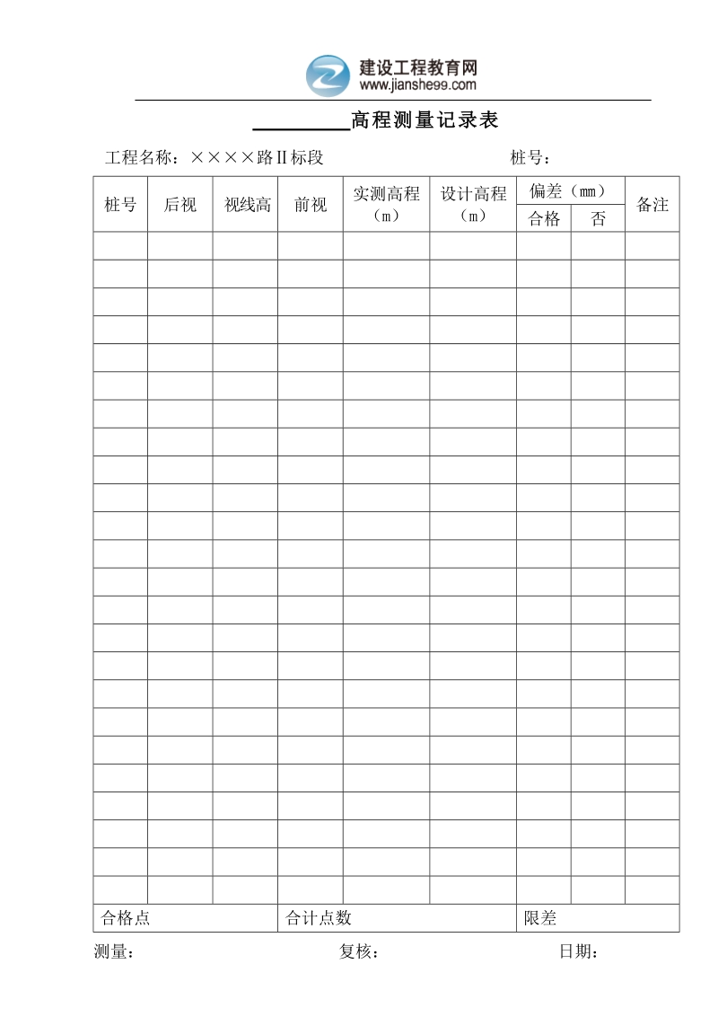 高程测量记录表.doc_第1页