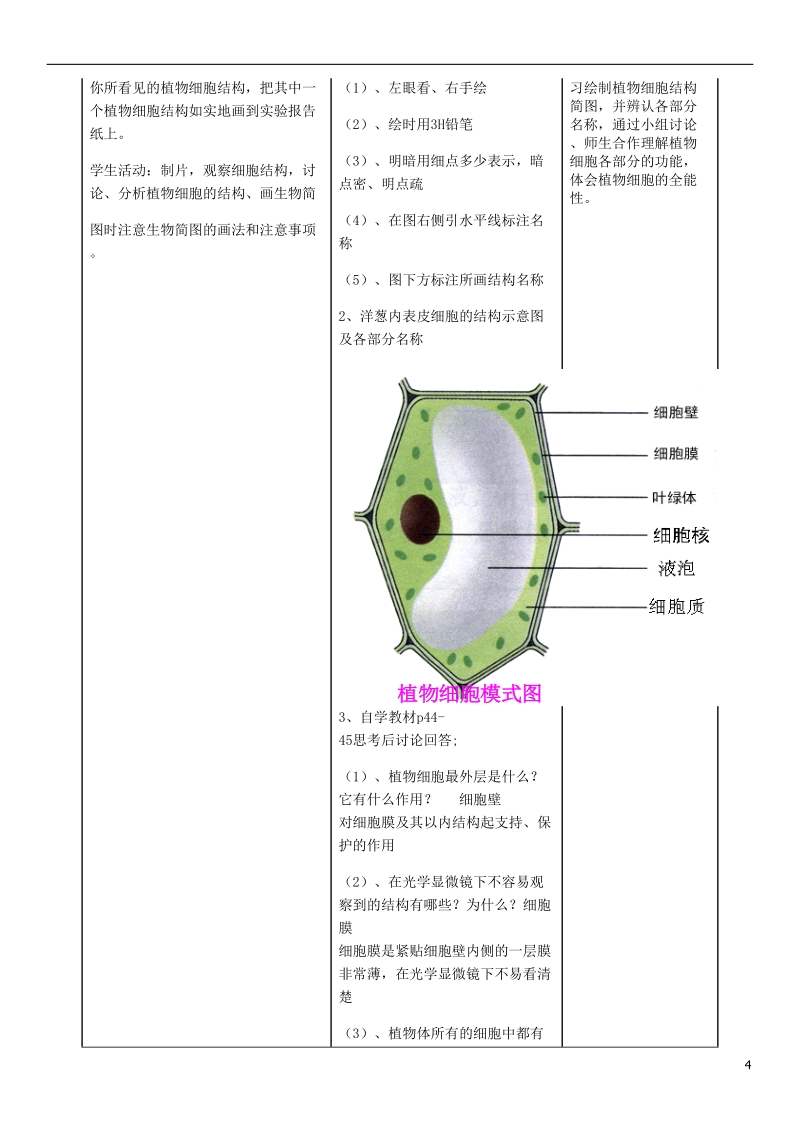 2018年七年级生物上册 第2单元 第1章 第2节 植物细胞教案 （新版）新人教版.doc_第3页