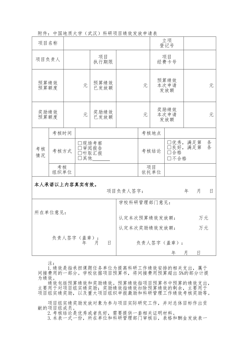 附件：中国地质大学（武汉）科研项目绩效发放申请表.doc_第1页