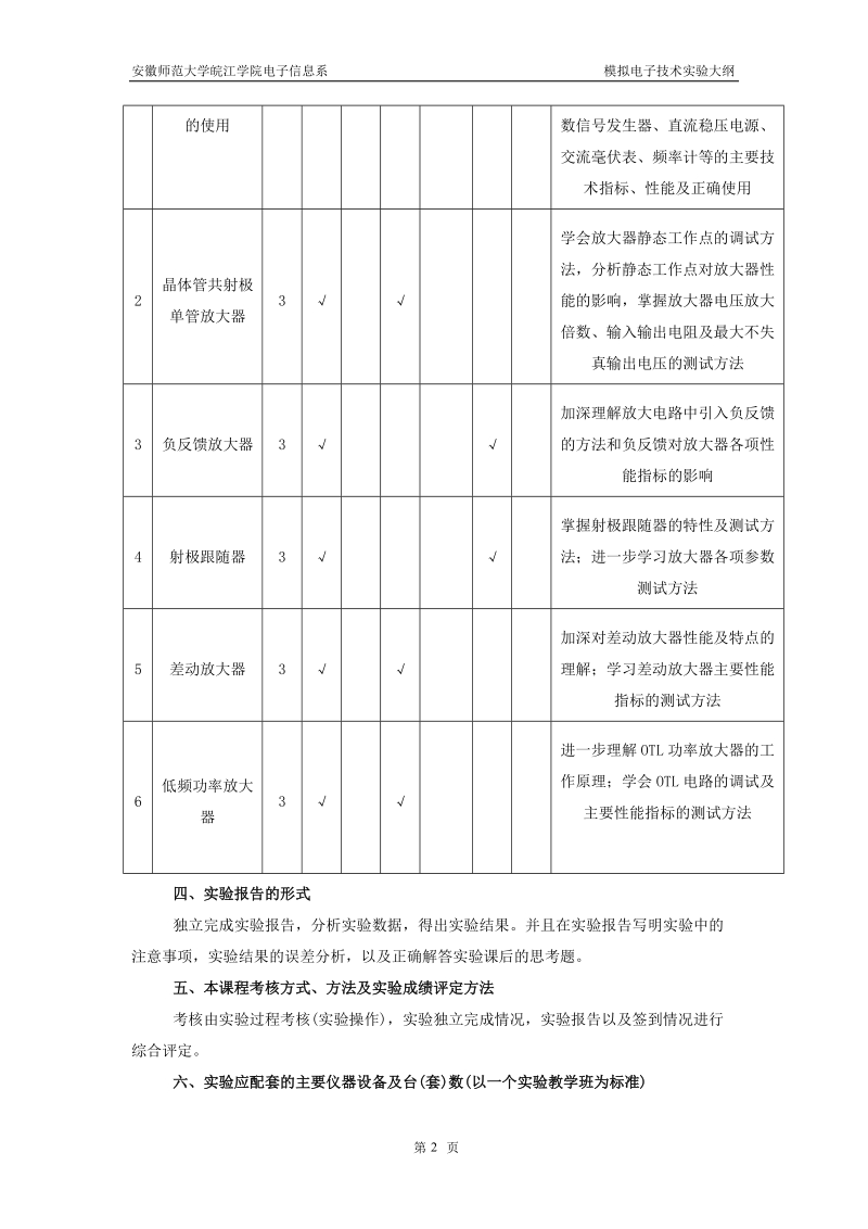 《模拟电子技术》实验教学大纲 - 安徽师范大学.doc_第2页