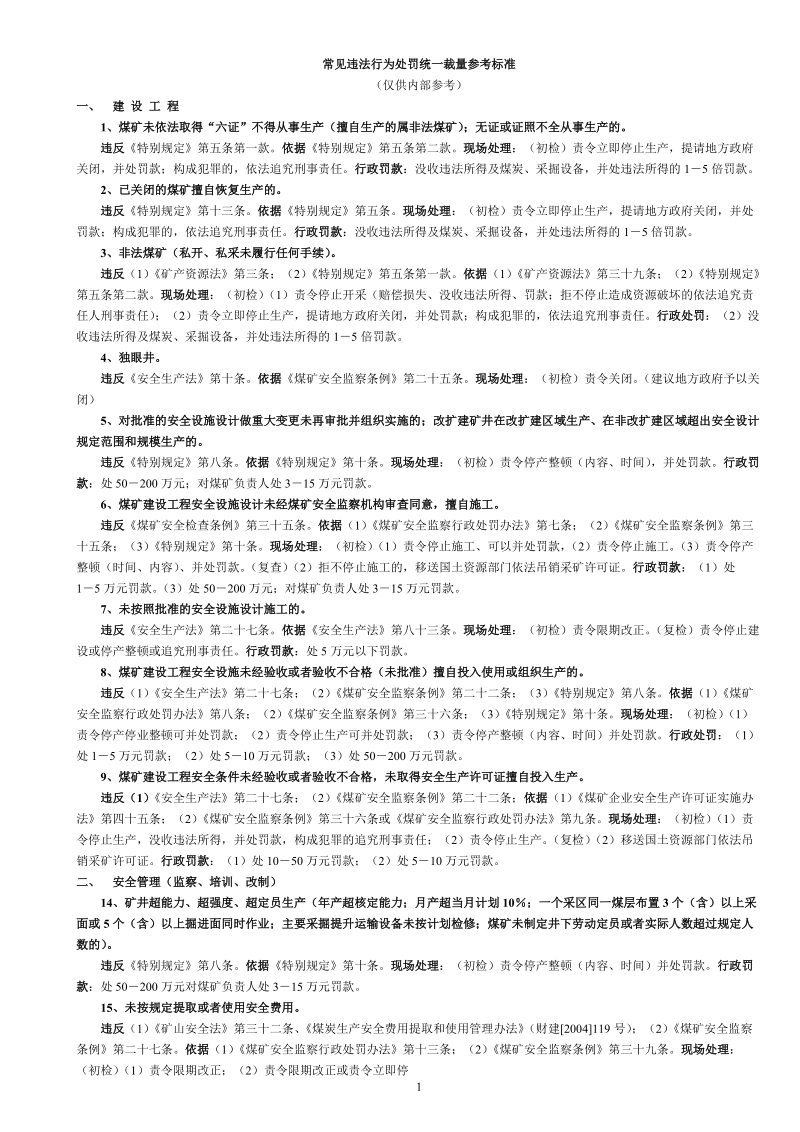 常见违法行为处罚统一裁量参考标准(二).doc_第1页