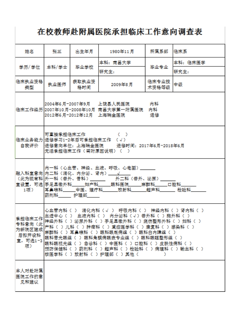 赴医院承担临床工作意向调查表(含样表).doc_第2页