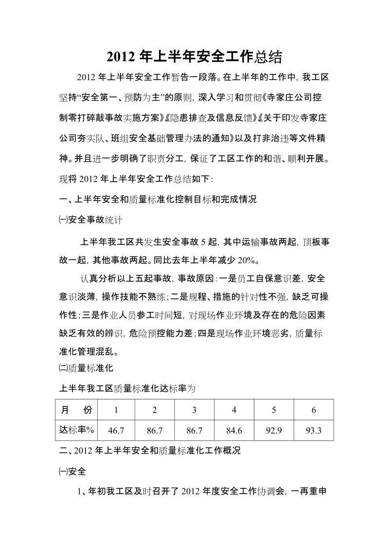 【精品文档】2012年上半年安全工作总结-可编辑.doc_第1页