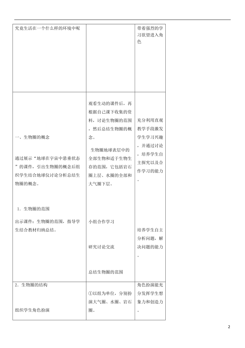 2018年七年级生物上册 第1单元 第2章 第3节 生物圈是最大的生态系统教案 （新版）新人教版.doc_第2页