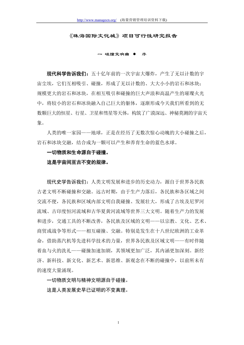 《珠海国际文化城》项目可行性研究报告.doc_第1页