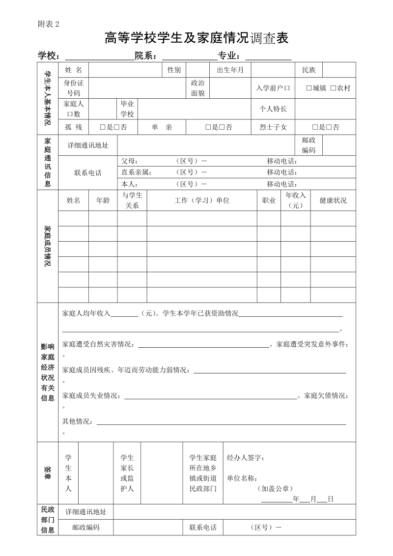 高等学校学生及家庭情况调查表.doc_第1页