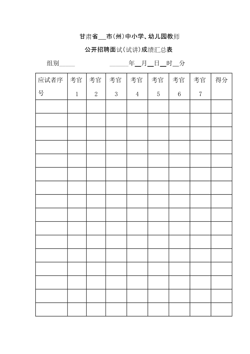 甘肃省市（州）中小学、幼儿园教师公开招聘面试（试讲）成绩汇总表.doc_第1页