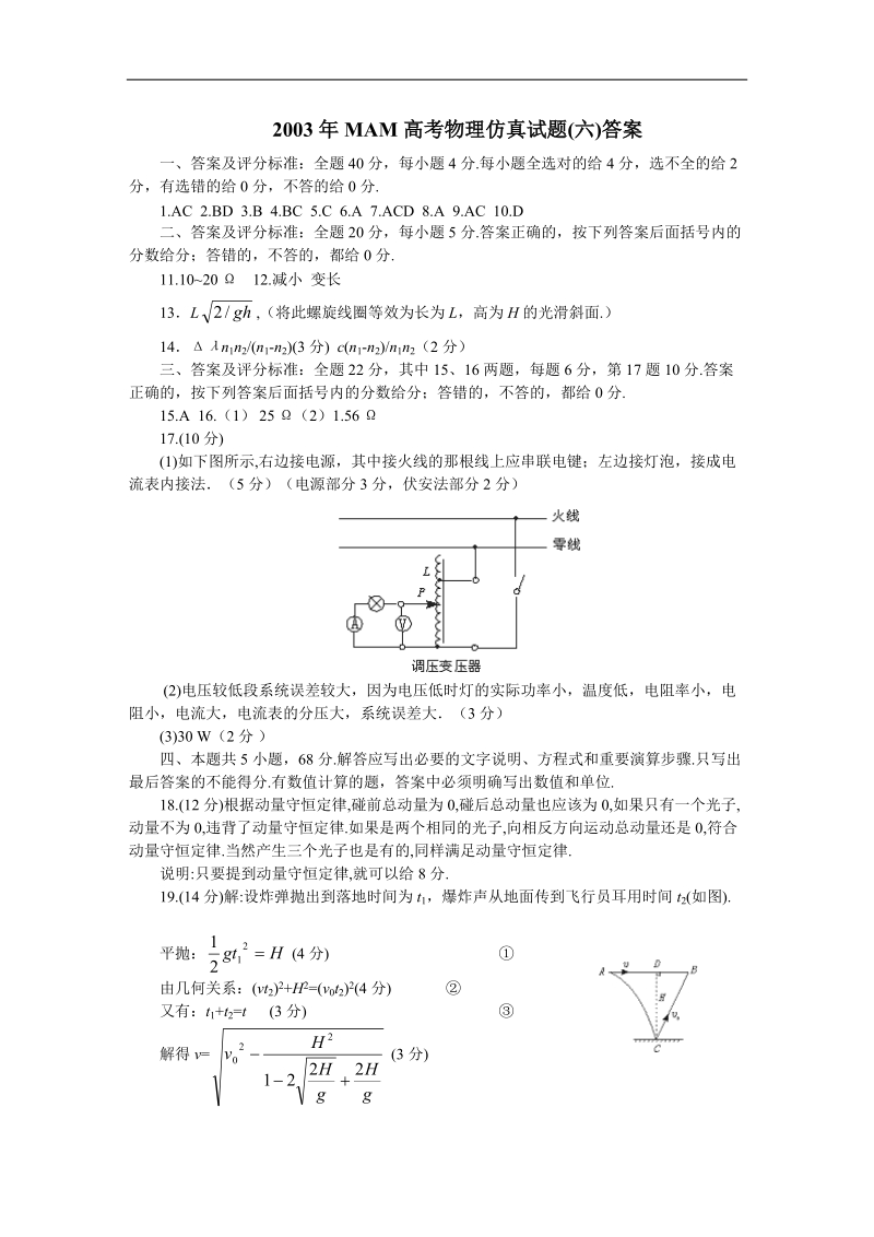 2003年mam高考物理仿真试题(六)答案.doc_第1页