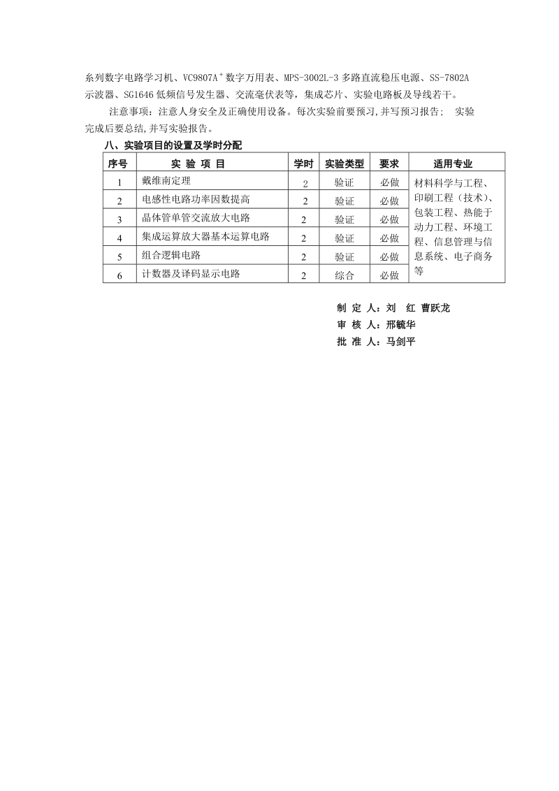 《电工与电子技术基础》课程实验教学大纲（非电类）.doc_第2页