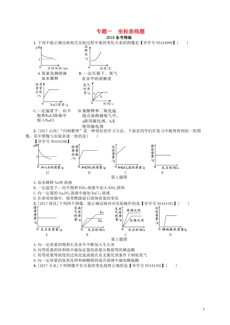 2018届中考化学复习 专题一 坐标曲线题练习.doc_第1页