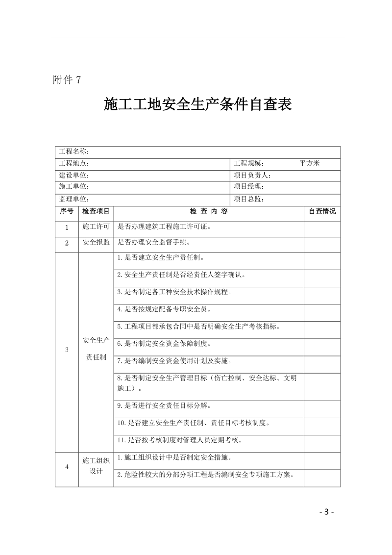 附件7施工工地安全生产条件自查表.docx_第1页