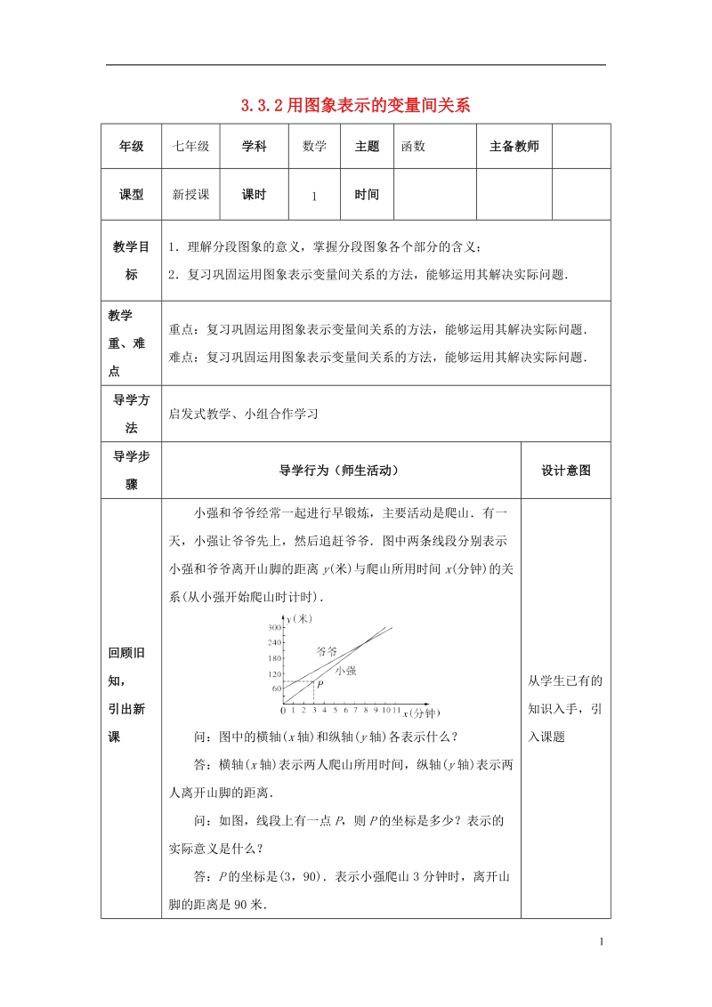 山东省济南市槐荫区七年级数学下册第三章变量之间的关系3.3用图象表示的变量间关系3.3.2用图象表示的变量间关系教案新版北师大版.doc_第1页